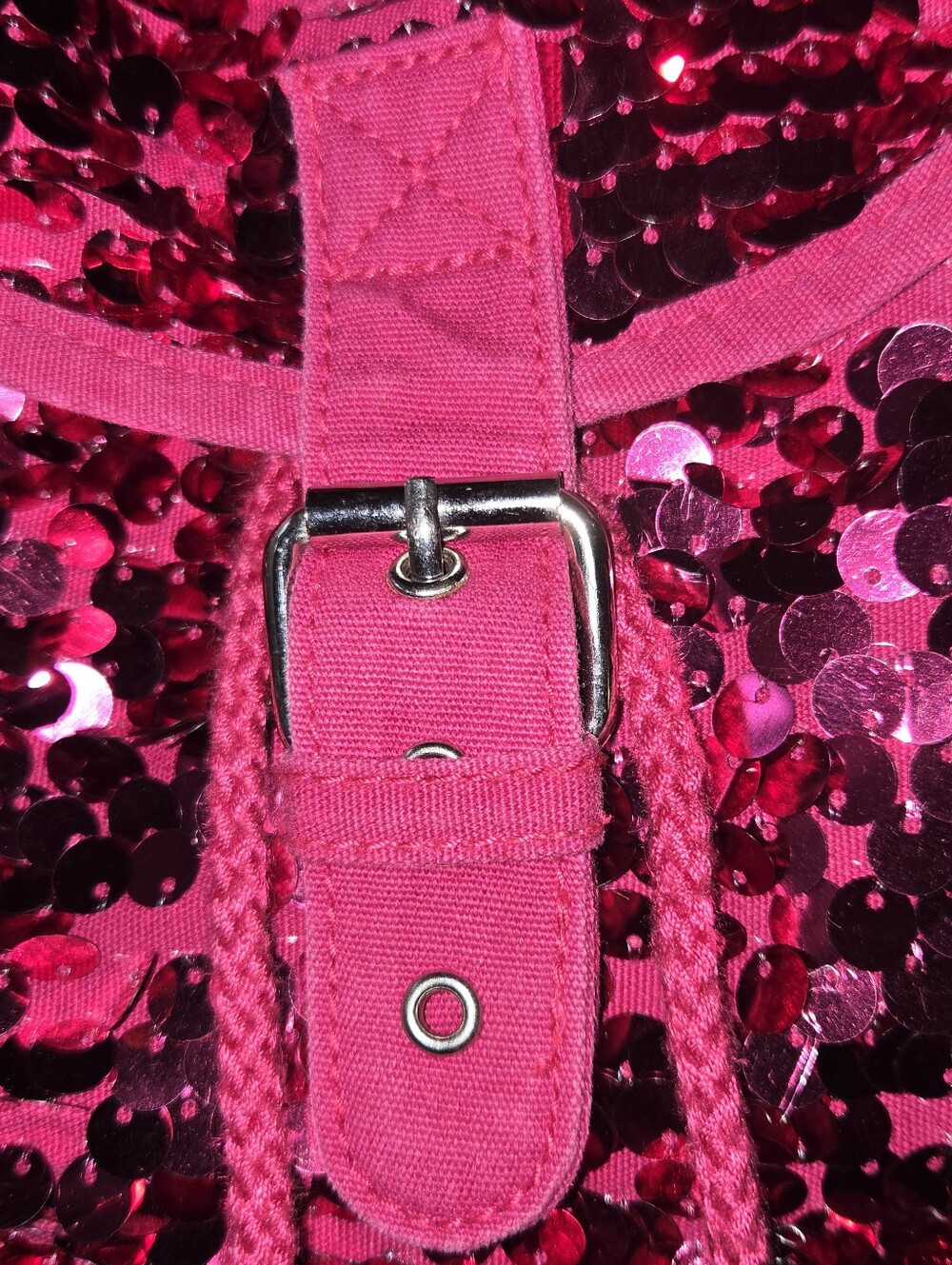 PS from Aéropostale Y2K Hot Pink Sequin Drawstring Flap Mini Backpack Bag - Picture 4 of 12